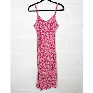 Gap Midi Slip Dress Womens Size 6 Pink White Floral‎ Vintage 90s Style Rayon